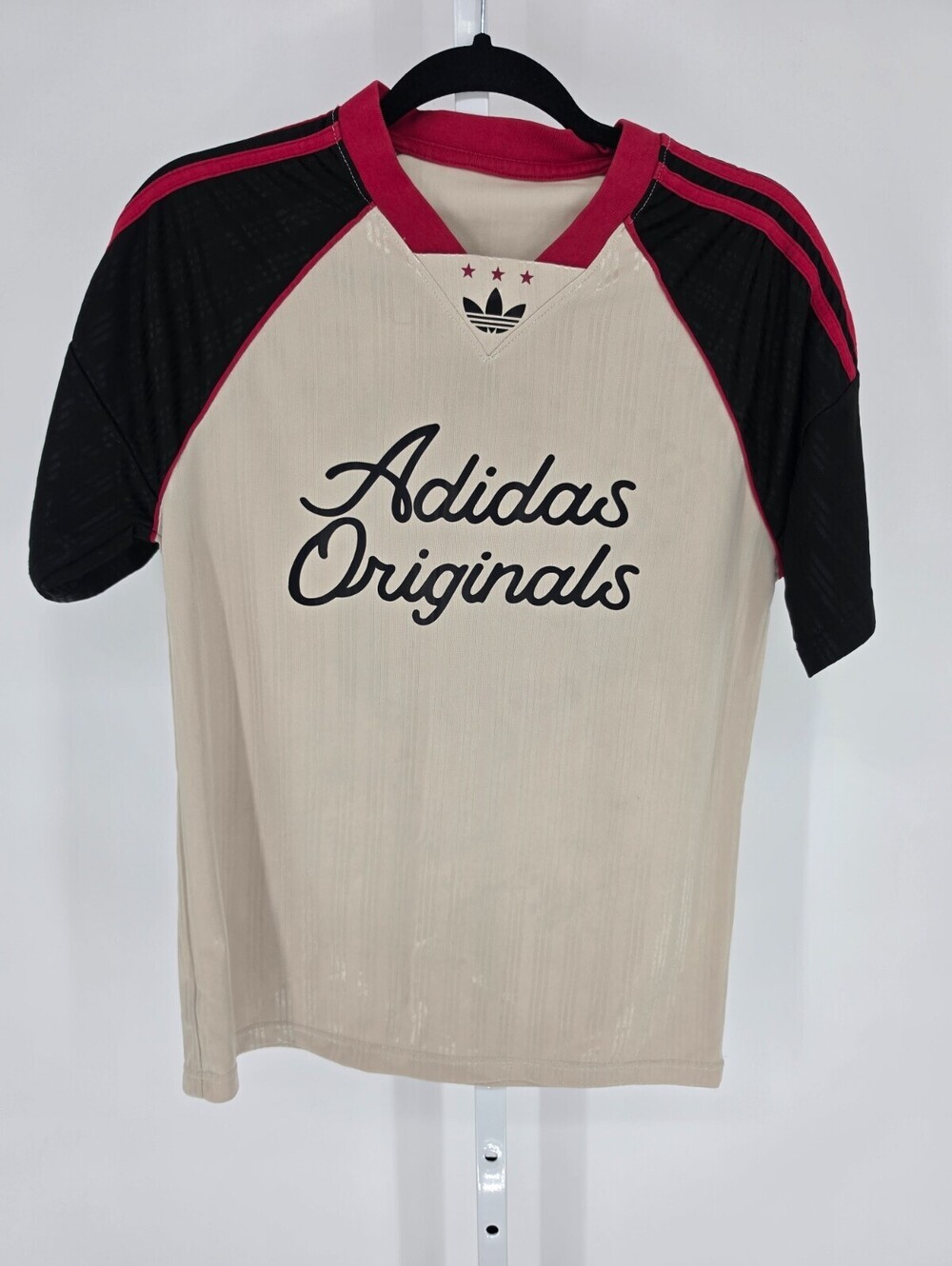 Vintage Adidas Originals Mens Sz M Short Sleeve Soccer Jersey Black Cream